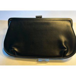 Vintage 1950's Black Leather Clutch Purse Retro C… - image 1